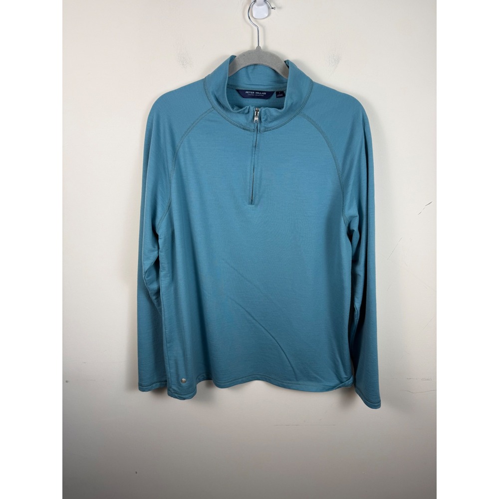 Peter Millar Crown Crafted Teal Blue Merino Wool 1/4 Zip Pullover MS23XK76 L